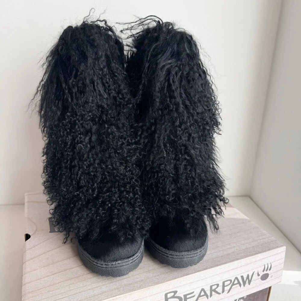 Bearpaw Boetis II Curly Mongolian Lamb  Sheep fur Winter Boots Black 6